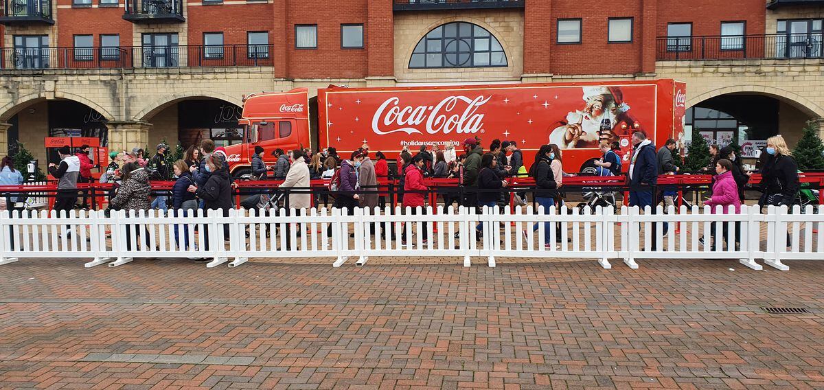 The Coca Cola truck visited Wolverhampton in 2021 in Market Square, Wolverhampton