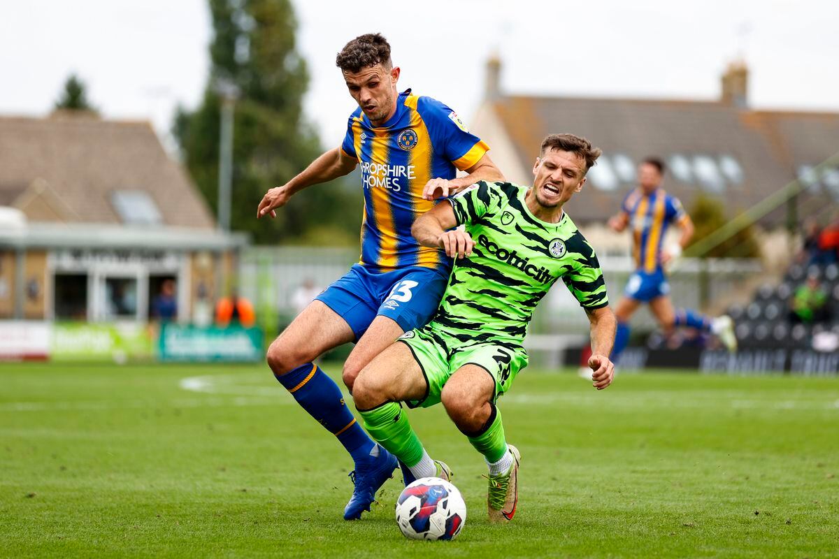 Tom Flanagan of Shrewsbury Town and Josh March of Forest Green Rovers (AMA)