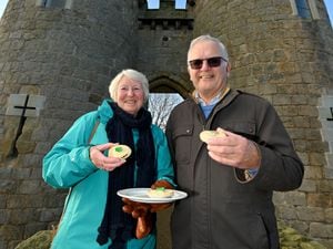 Lesley and Keith Marriner enjoy the mince pie castle tour at Whittington Castle
