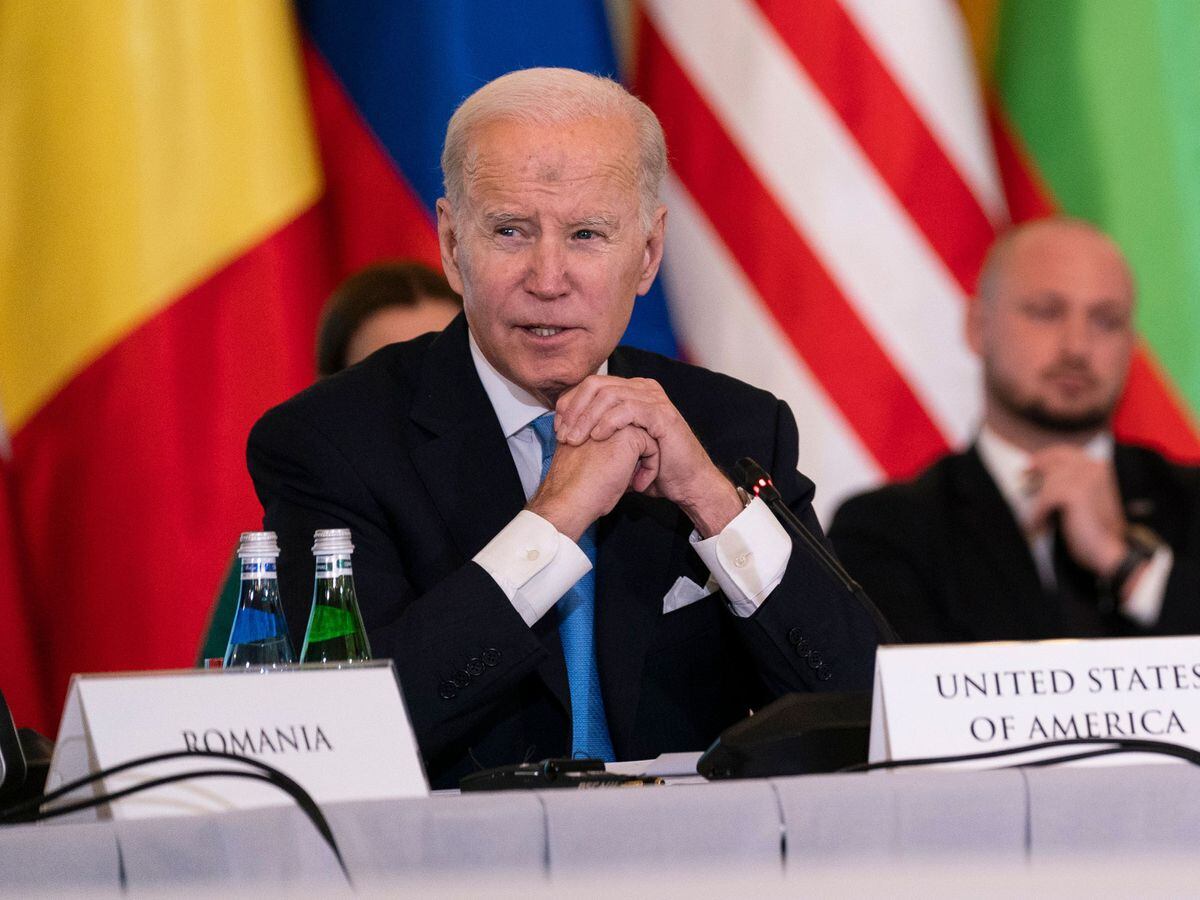 President Joe Biden speaks during a meeting with the leaders of the Bucharest Nine