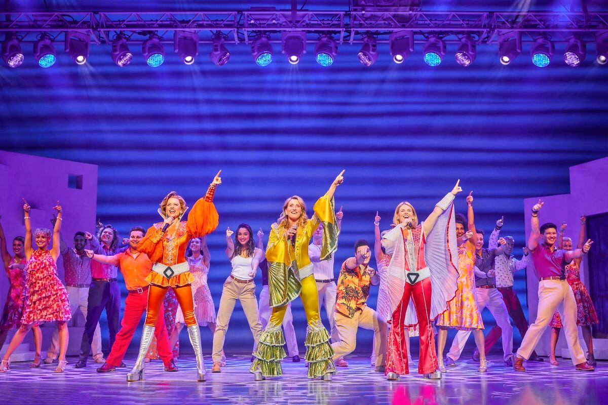 Helen Anker (Tanya), Sara Poyzer (Donna), Nicky Swift (Rosie) and the rest of the Mamma Mia cast