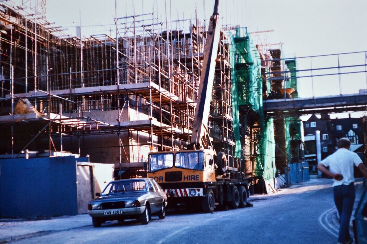 Work under way on the new Pride Hill shopping centre in the 1980s.