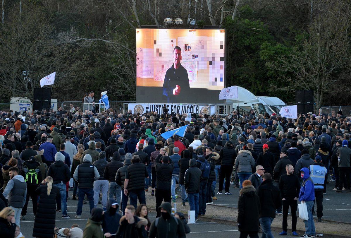 A film made by Tommy Robinson was shown on a big screen in Telford