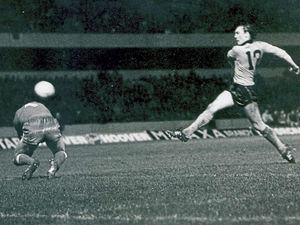 What a Bell-ter! Norman Bell lashes home during Wolves’ 1980-81 FA Cup run which saw them reach the semi-finals of the competition.