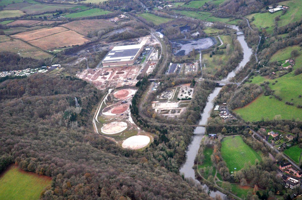 Aerial photo of the former Ironbridge Power Station site at Buildwas ahead of development. 