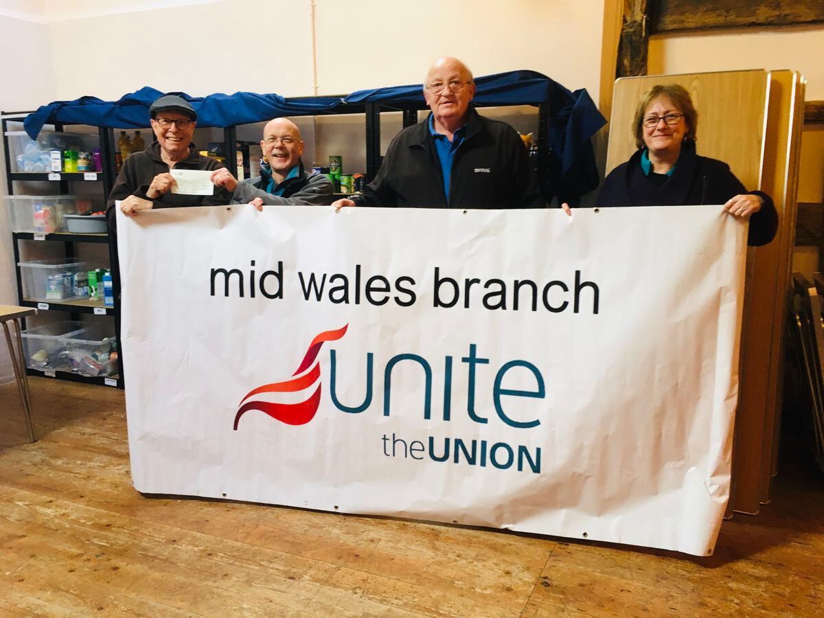 UNITE Mid Wales branch make donations to food banks in Welshpool, Newtown, Machynlleth, Llanidloes, Bishops Castle and to the Newtown Food Surplus