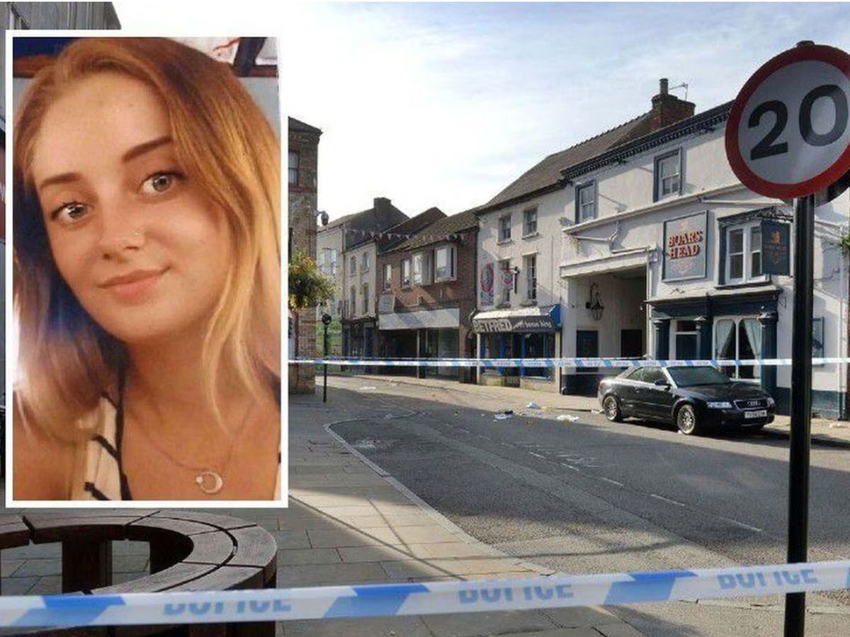 Rebecca Steer, inset, died after she was hit by a vehicle outside the Grill Out takeaway in Willow Street, Oswestry