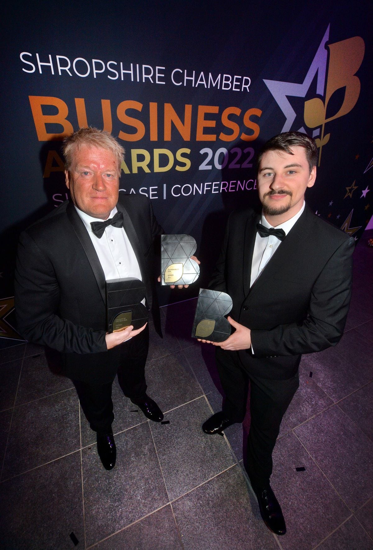The Young Business Person award went to Samuel Marston from Aico. Pictured with Samuel is Aico MD Neal Hooper