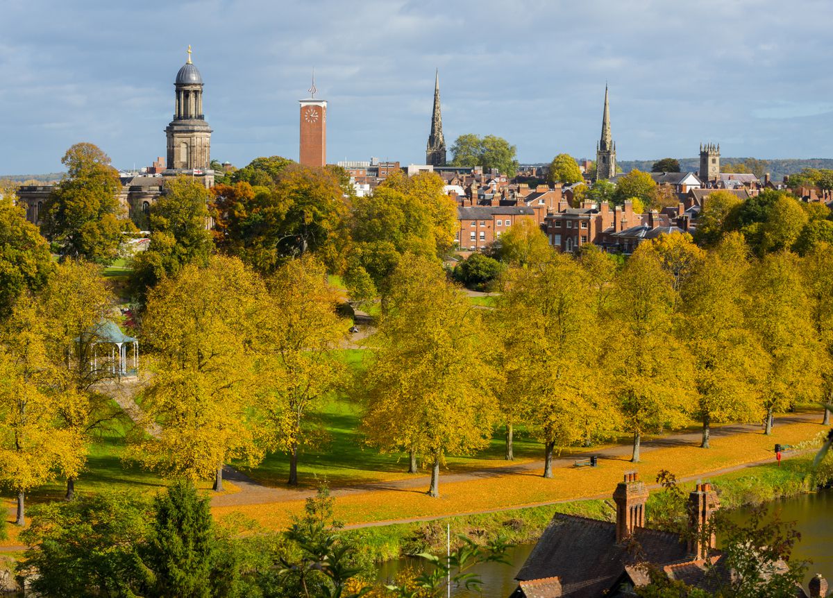 Shrewsbury in autumn, looking over the River Severn to Haughmond Hill. Pic: John Hayward