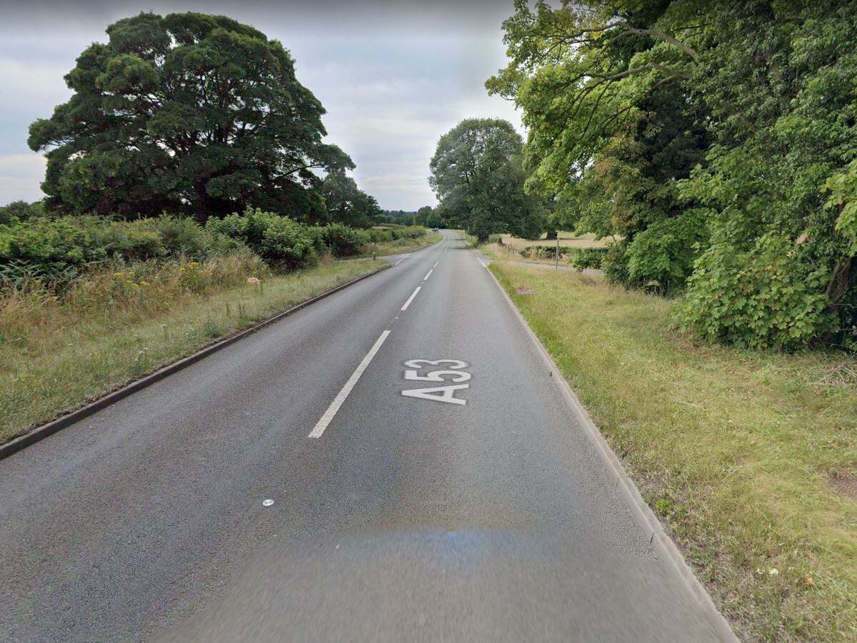 The stretch of A53 between Loggerheads and Shifford's Bridge where Melvyn Palmer was caught speeding. Photo: Google