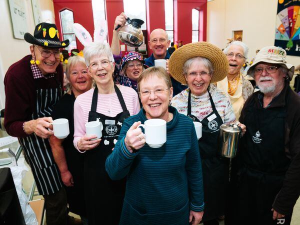 10 years ago, Margaret Extance started up a coffee morning along called "Coffee in the Livingroom". A whole team now run this but Margaret is leaving to have a well deserved break. In Picture: Margaret Extance in middle..