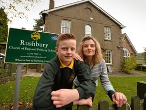 Edward Noblet, aged 10, who is the sixth generation of his family to attend Rushbury primary school, Rushbury, with his mother Helen Noblet, who was the fifth generation to attend the school.