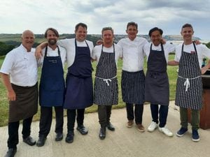 Matthew Periam, right, with from left; Simon Smith, Mick Smith, Guy Owen, Jack Stein, Stephane Delourme and Jude Kereama 