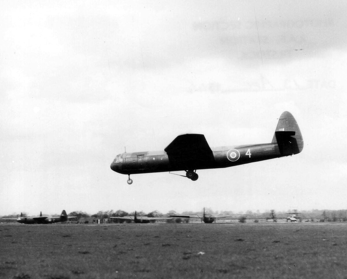 Shropshire was a centre for wartime training on Horsa gliders – this Horsa is coming in to land at RAF Sleap, near Wem. Picture: The D. Stewart Robertson Collection, courtesy of the Nanton Lancaster Air Museum.