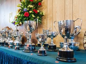 A line up of trophies at a previous Misterley Eisteddford