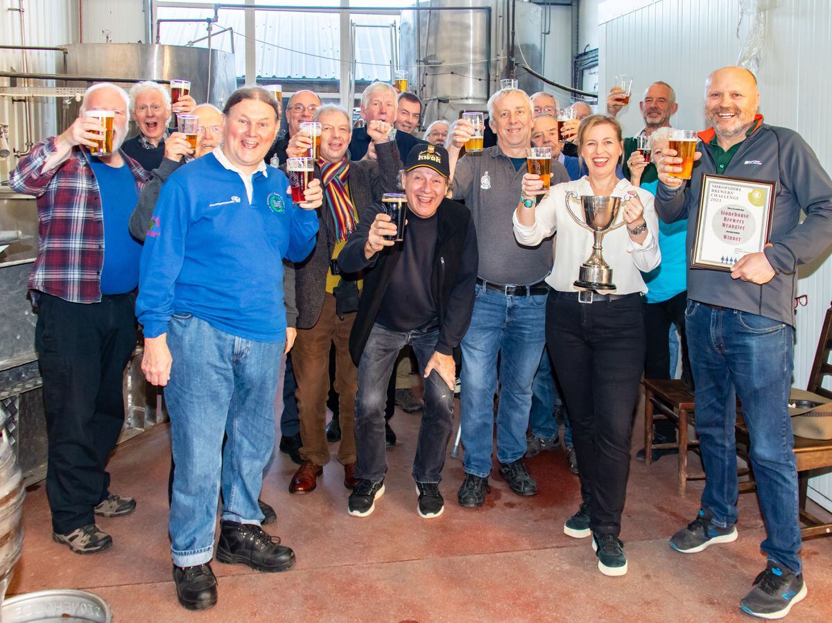 CAMRA members toasting Alison and Shane's success with a variety of Stonehouse brews