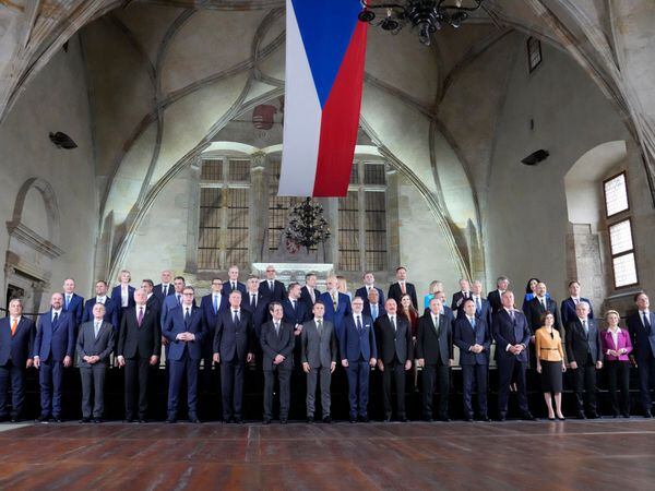 Leaders pose for a photo at the European Political Community summit in Prague
