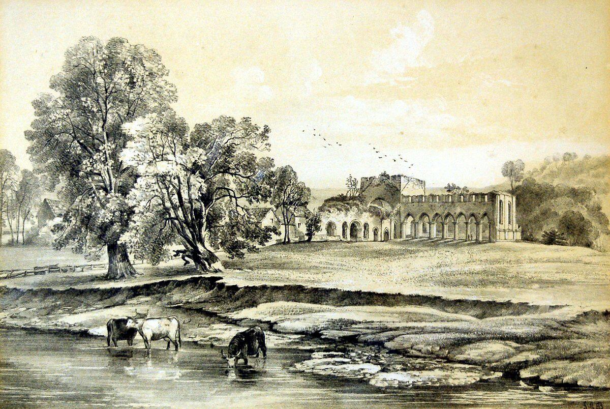 Buildwas Abbey in lithograph, by JC Bayliss in 1856