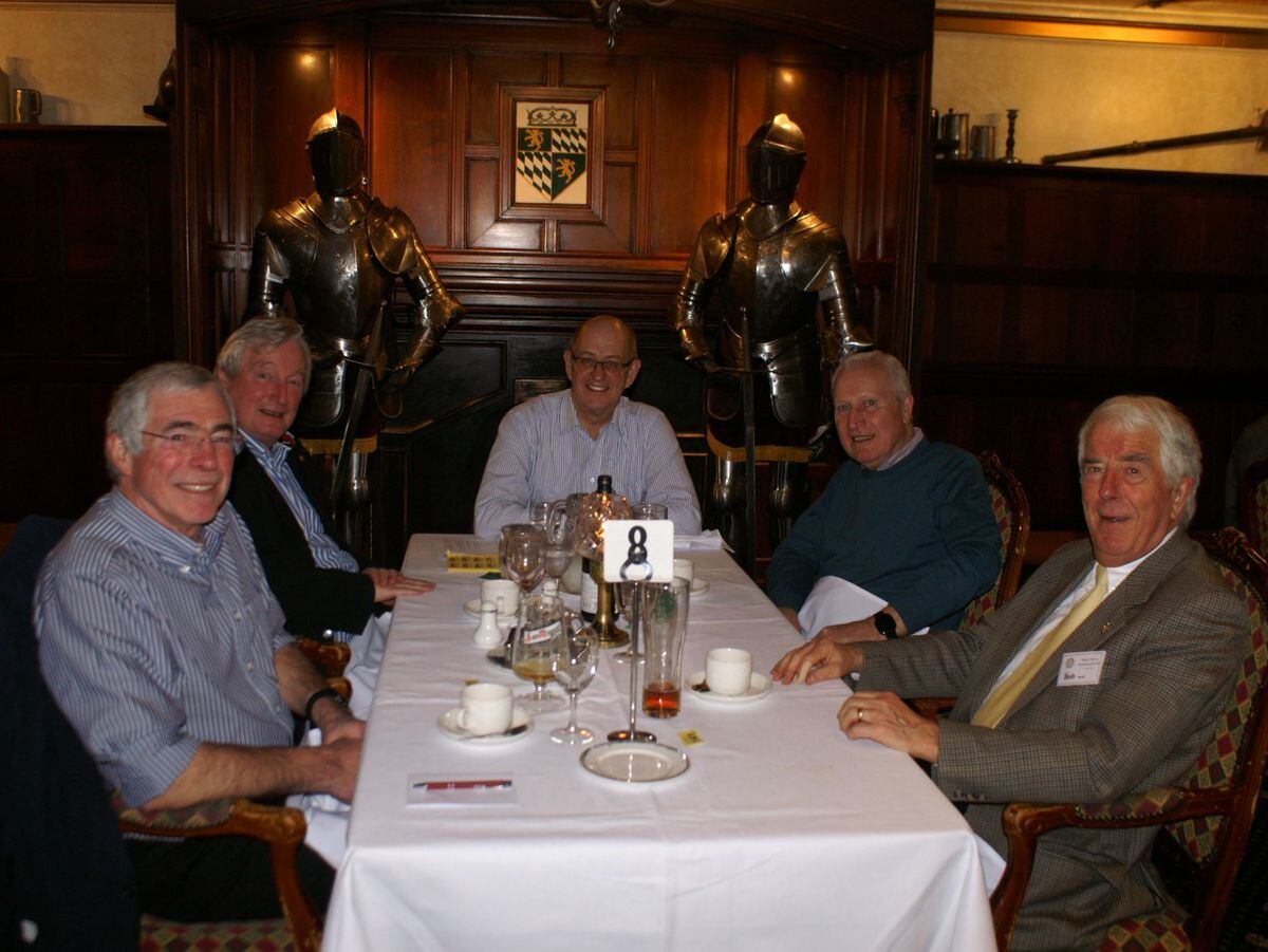 Shrewsbury Severn Rotary Club president John Yeomans, centre, with members Gareth Watkins, Bob Scaiff to his left, and to his right Fred McDonogh and Julian Wells