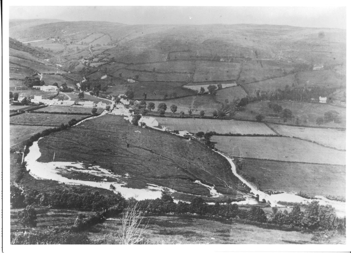 The old village of Llanwddyn, before it was flooded to create Lake Vyrnwy, seen here in about 1888. Photographer unknown. Picture courtesy: S.R. Turner (i.e. Stan Turner).