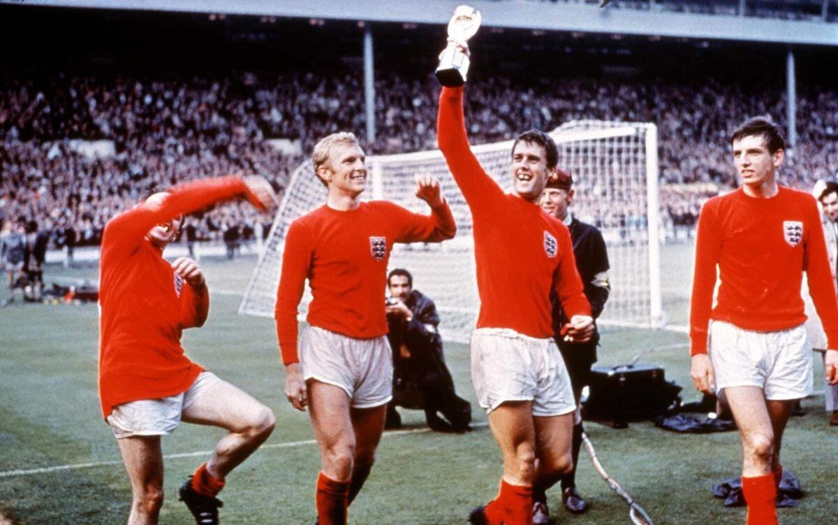 Celebrations on the Wembley pitch for England