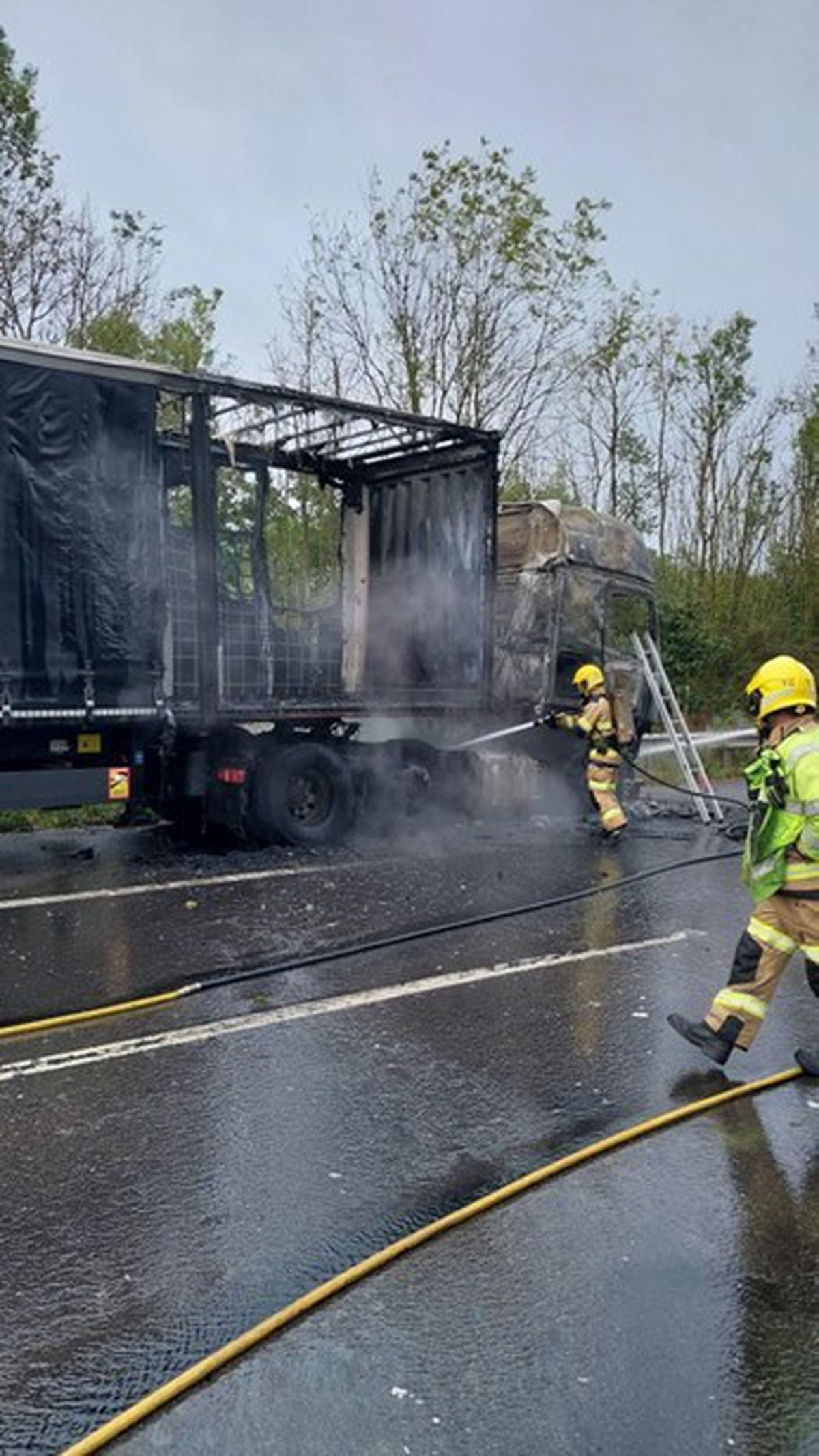Firefighters dealing with the incident on the M54. Picture: National Highways.