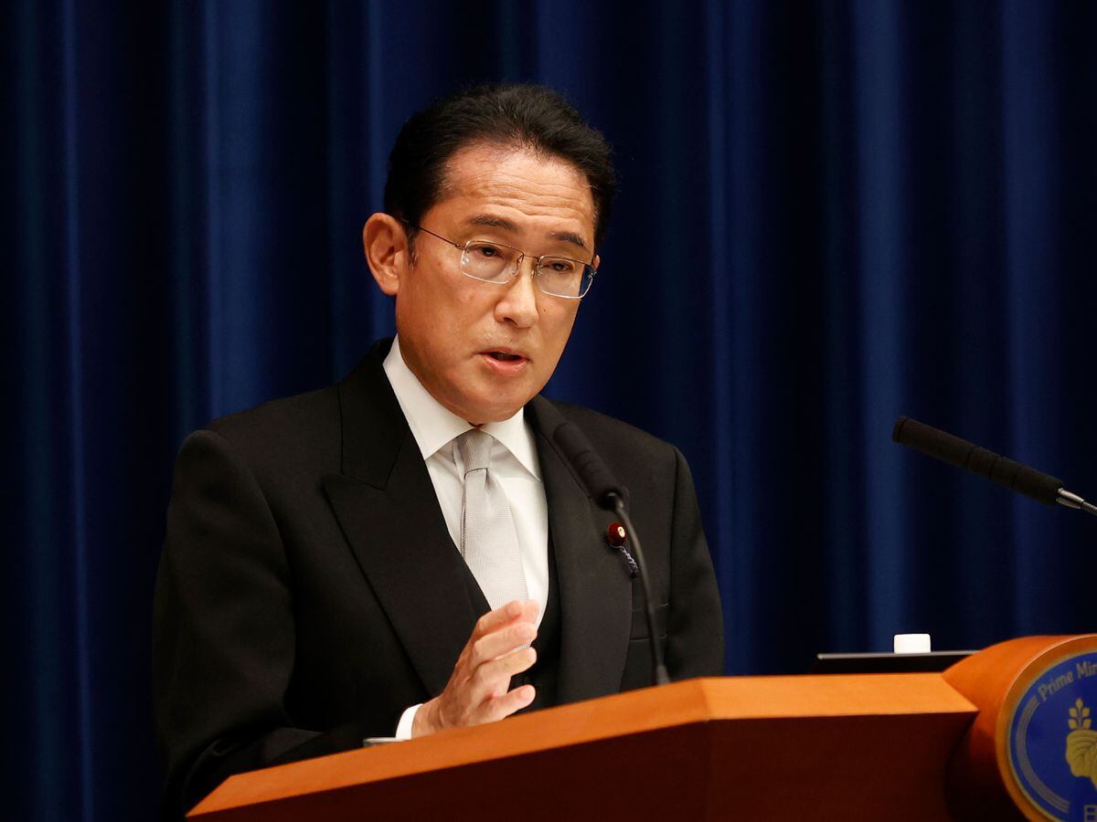 Japanese Prime Minister Fumio Kishida speaks during a press conference
