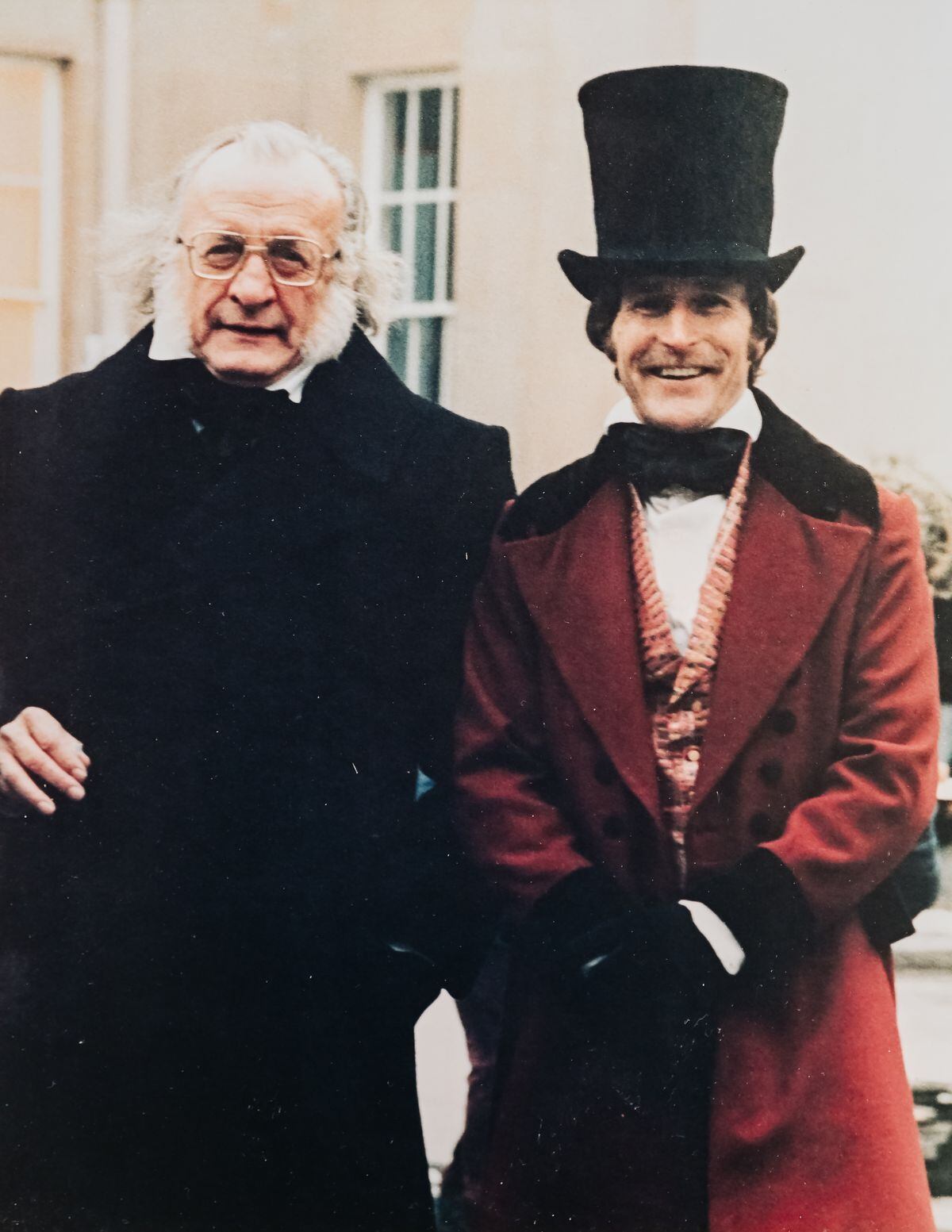 Kim Downer who was in the 1984 A Christmas Carol. Copy picture of Kim Downer pictured with George C. Scott outside of the old Royal Salop Infirmary.