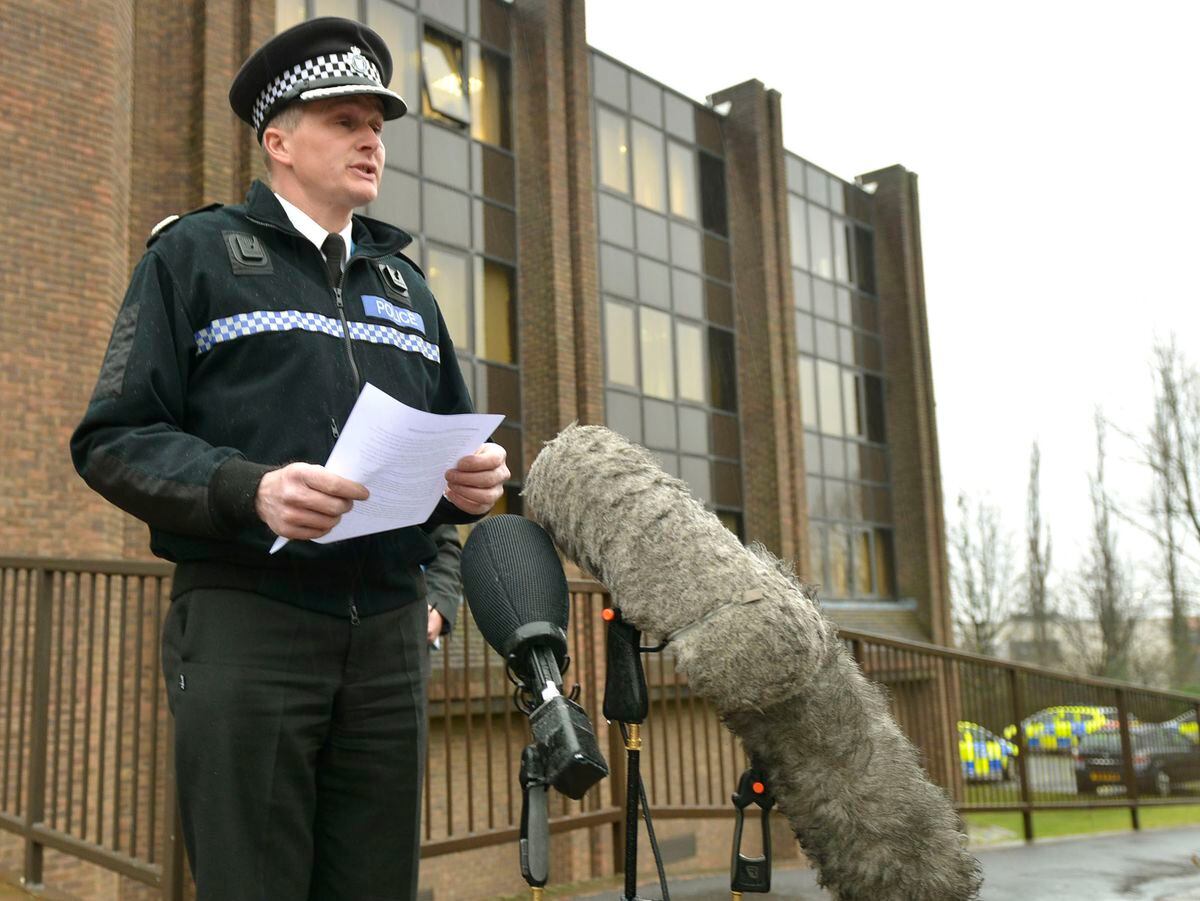 Assistant Chief Constable Martin Evans speaking outside Malinsgate Police Station, in Telford