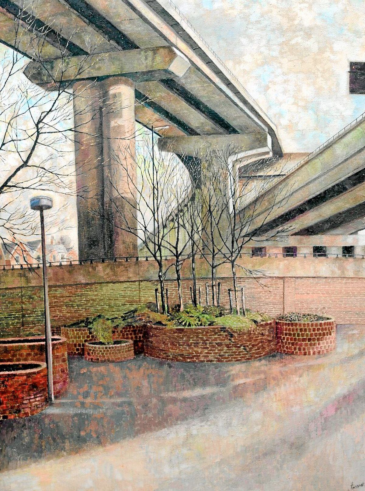 Artist Roland Twyman's painting of a view underneath the Spaghetti Junction