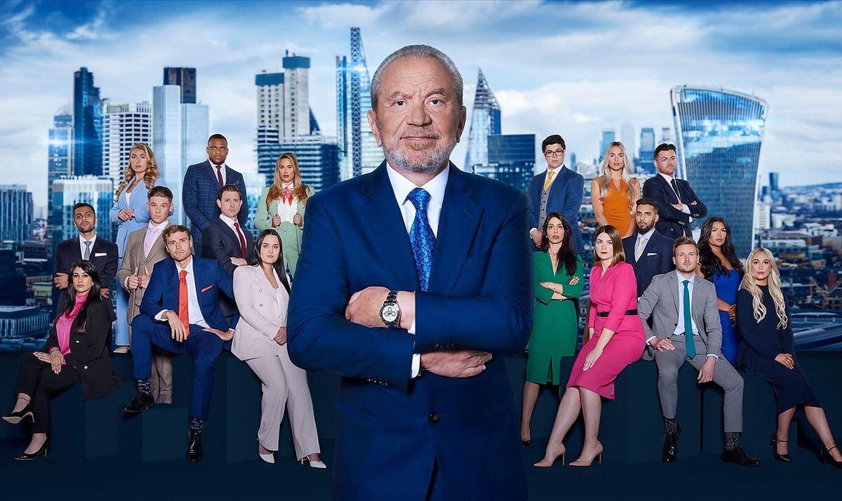 The candidates for this year's BBC Apprentice lined up with Lord Sugar.