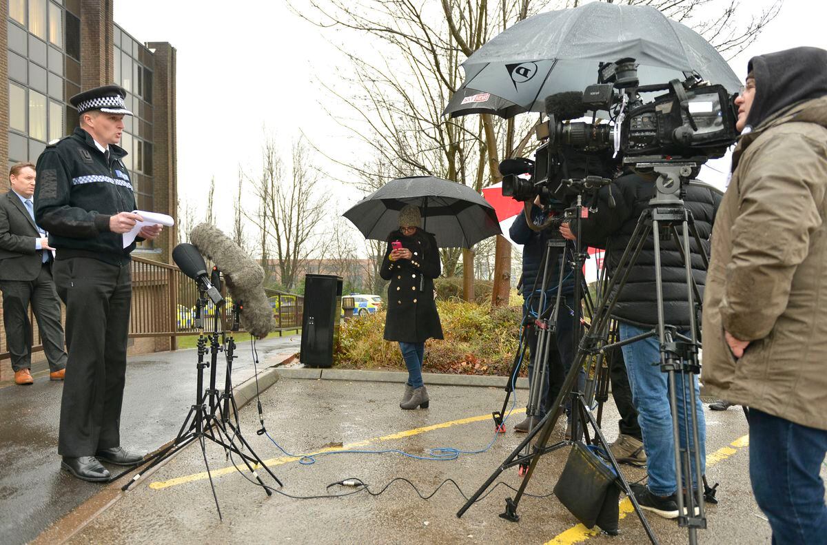 Assistant Chief Constable Martin Evans speaking outside Malinsgate Police Station, in Telford