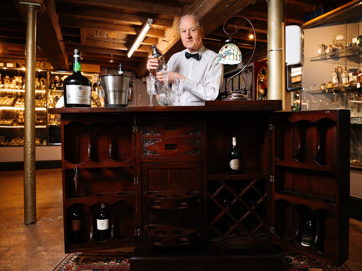 The cocktail cabinet with John Ridgway of the Old Mill Antiques Centre in Bridgnorth