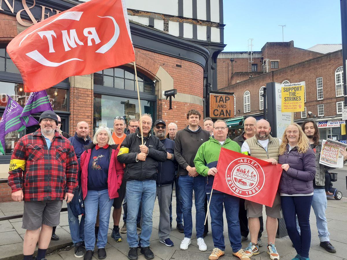 A file picture of RMT strikers at Shrewsbury