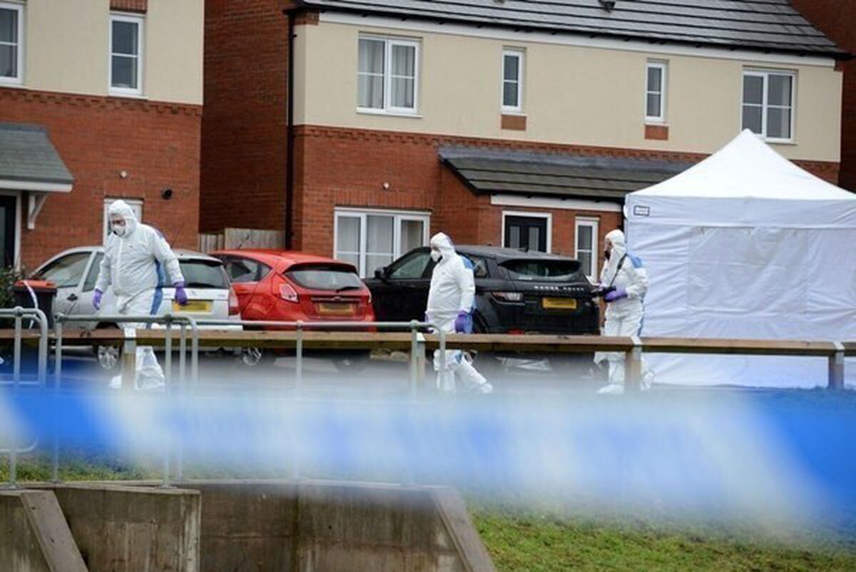 Police activity at the murder scene in Newport