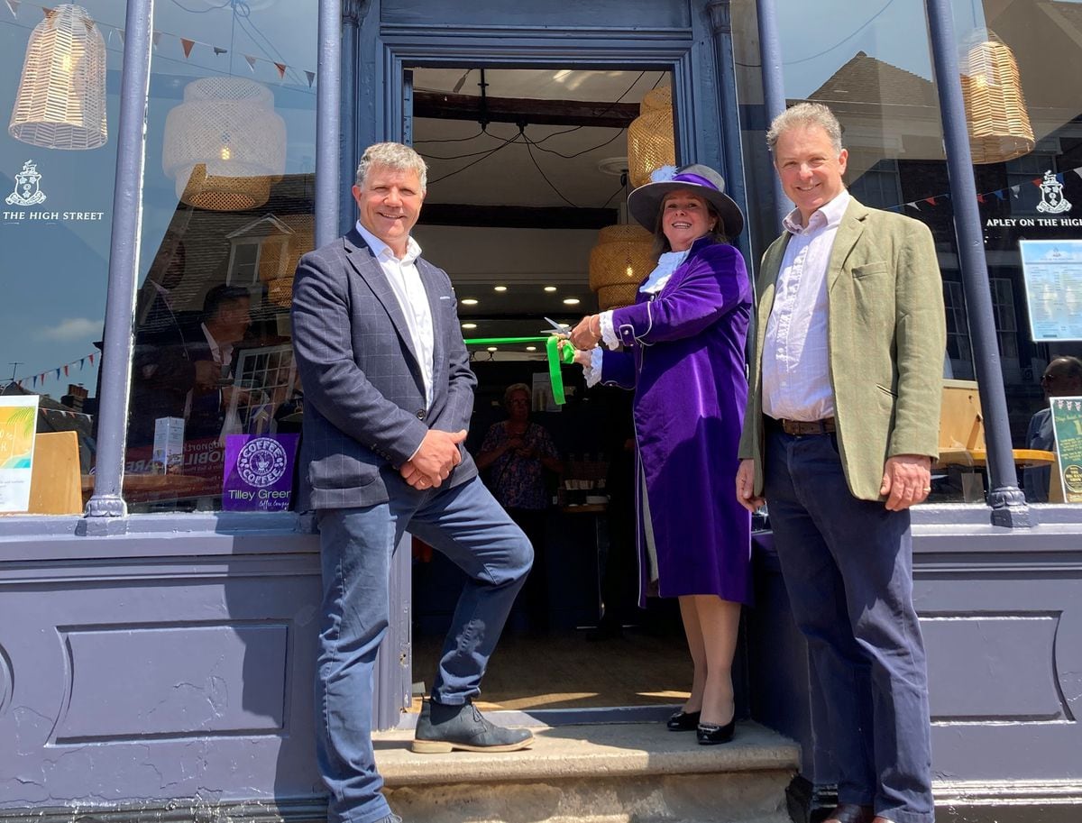 Pictured at the opening, from left, Johnny Themans of Good2Great, Mandy Thorn, the High Sheriff of Shropshire and Gavin Hamilton of Apley Estate.