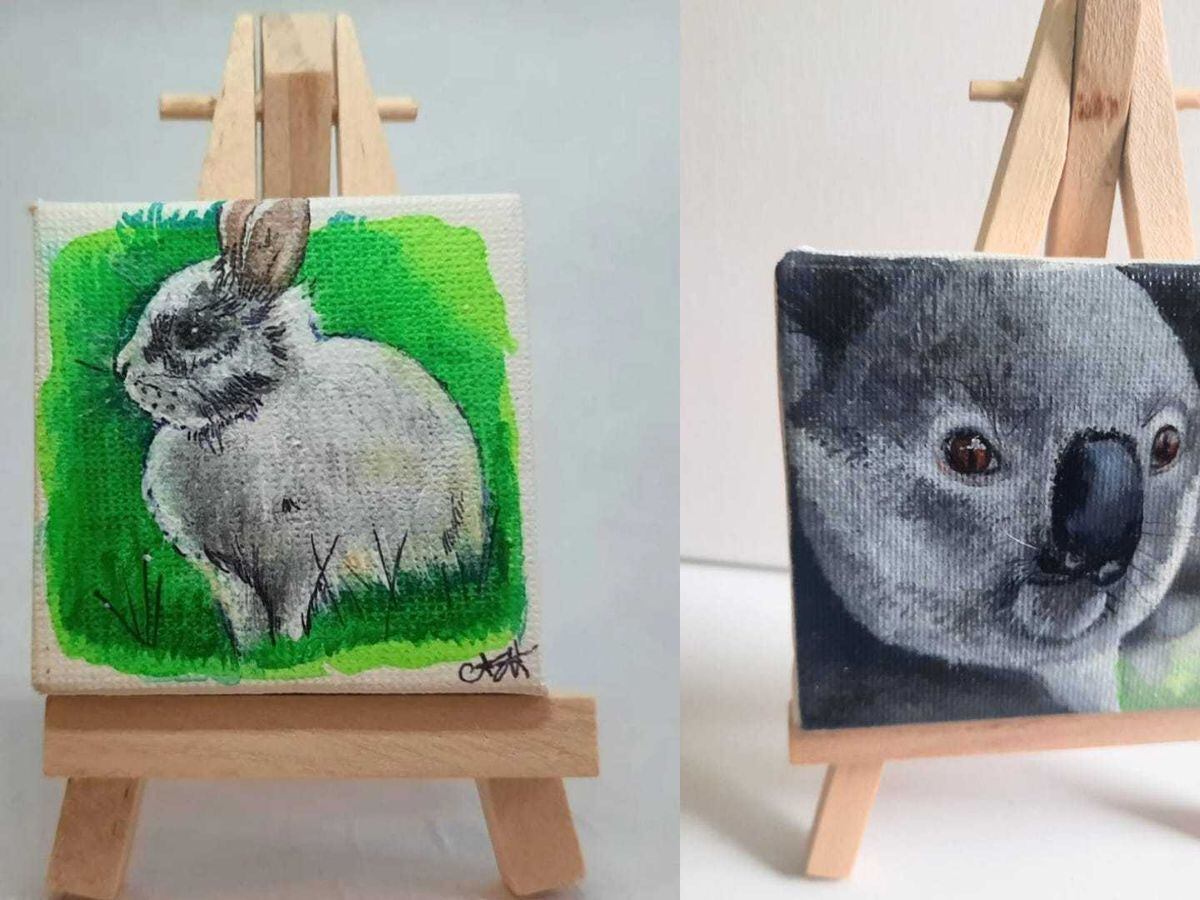 Miniature rabbit and koala portraits 5x5cm