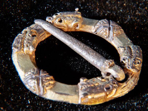 NORTH COPYRIGHT SHROPSHIRE STAR JAMIE RICKETTS 26/01/2022 - Shropshire metal-detectorist Cai Antoney, of Noble Pursuits Metal Detecting Group, has discovered an Elizabethan Hawk ring near Hodnet, engraved Talbot at Grafton. A broach was also discovered by Cai..
