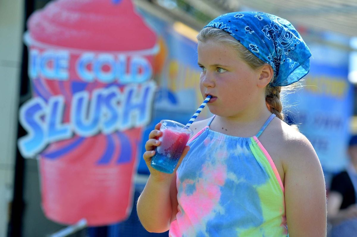 Eva Kettle, seven, from Mold, was among those feeling the heat on one of the hottest days of the year