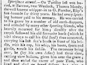 The funeral was reported in a contemporary Shrewsbury Chronicle.