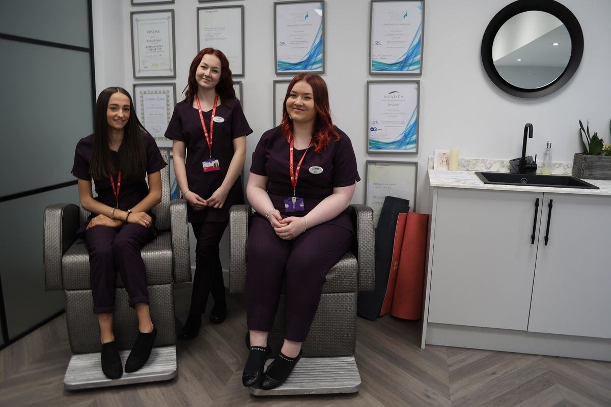 Checking out the facilities – Telford College level three beauty students Hollie Hilton, Scarlett Lamb, and Katie Duddell