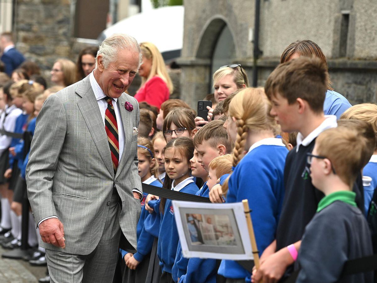 The King met schoolchildren during his visit to Enniskillen Castle in Co Fermanagh