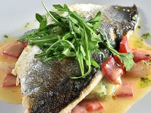 Fish in a dish – griddled sea bass on herby mashPictures by Russell Davies