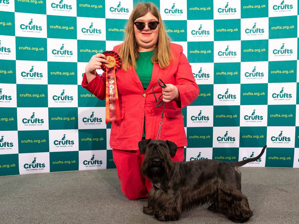 Amy Bishop with class-winner Bertie the  Cesky Terrier
