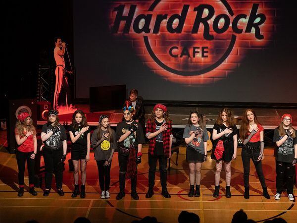 The cast of We Will Rock You from Bridgnorth Endowed School