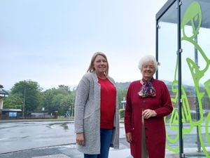 Telford & Wrekin councillors Carolyn Healy and Hilda Rhodes at Oakengate’s cycle station