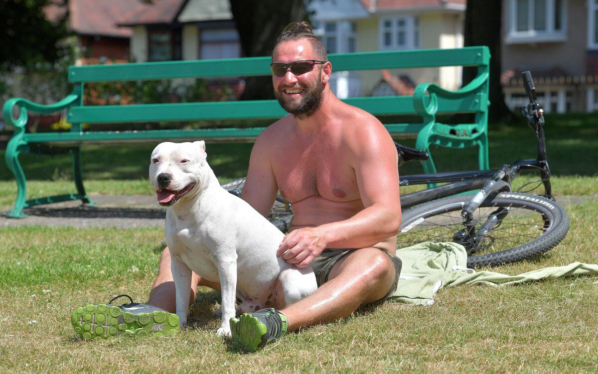 Scott Dickinson and Casper the dog at Victoria Park, Tipton