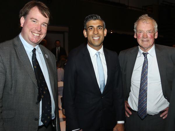 Montgomeryshire MP Craig Williams, left, with Chancellor Rishi Sunak, and former Montgomeryshire MP Glyn Davies. Photo: Phil Blagg Photography.