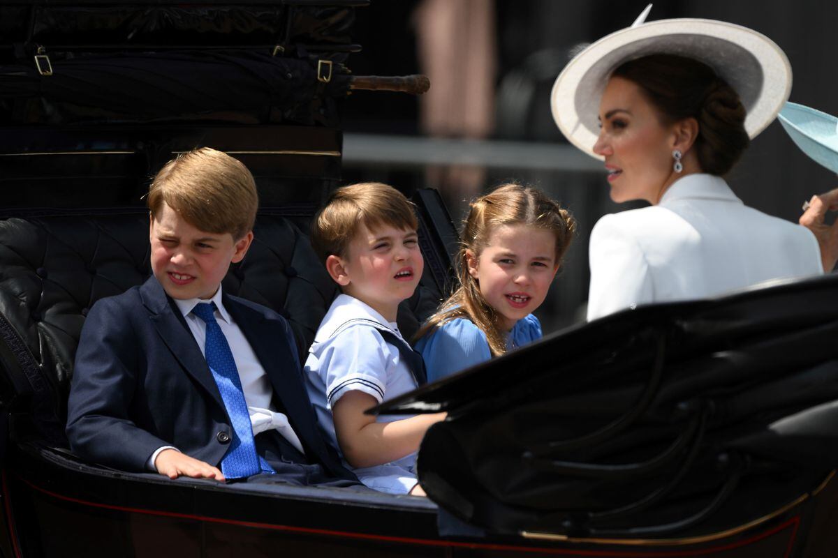 Prince George, Prince Louis, Princess Charlotte and the Duchess of Cambridge during the Trooping the Colour ceremony