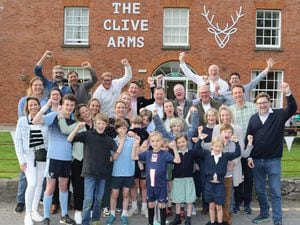 Pictured are the riders, family members and the support team at the Clive Arms in  Ludlow.Picture by Phil Blagg Photography